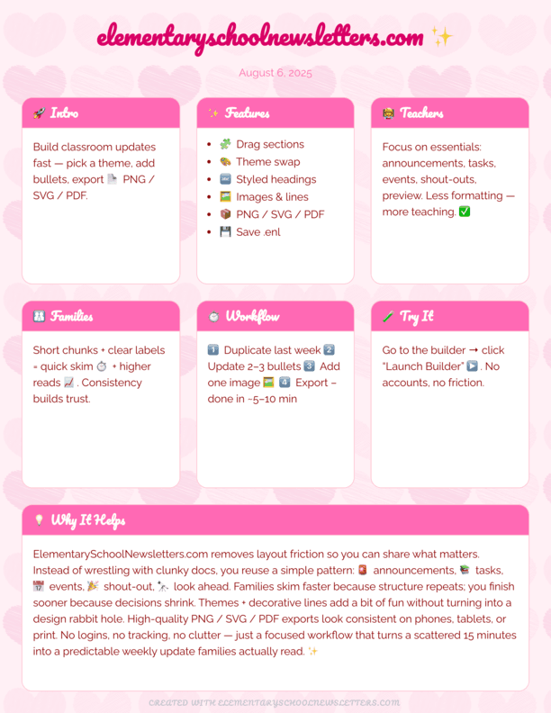 Valentine's Day themed newsletter with hearts